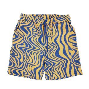 Zara Mens Geometric Jacquard Shorts Orange Blue XL Retro Beach Skater Surf